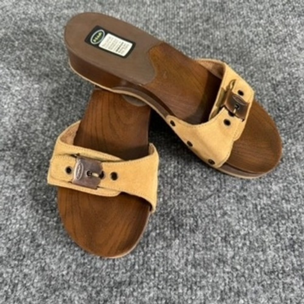 Dr. Scholl's Exercise Sandal Women 6 Slide Buckle Suede Wedge Tan Classic